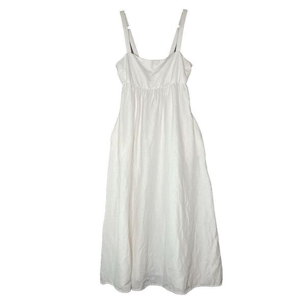 L'Agence Jessamy Dress Linen Maxi Pleated Smocked Baby Doll Milkmaid Beach - Picture 3 of 9